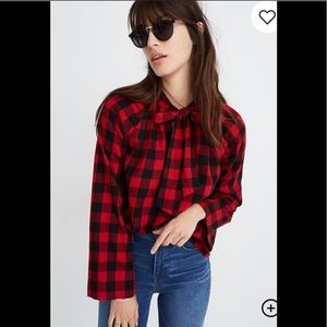 Madewell Buffalo-check tie-neck shirt